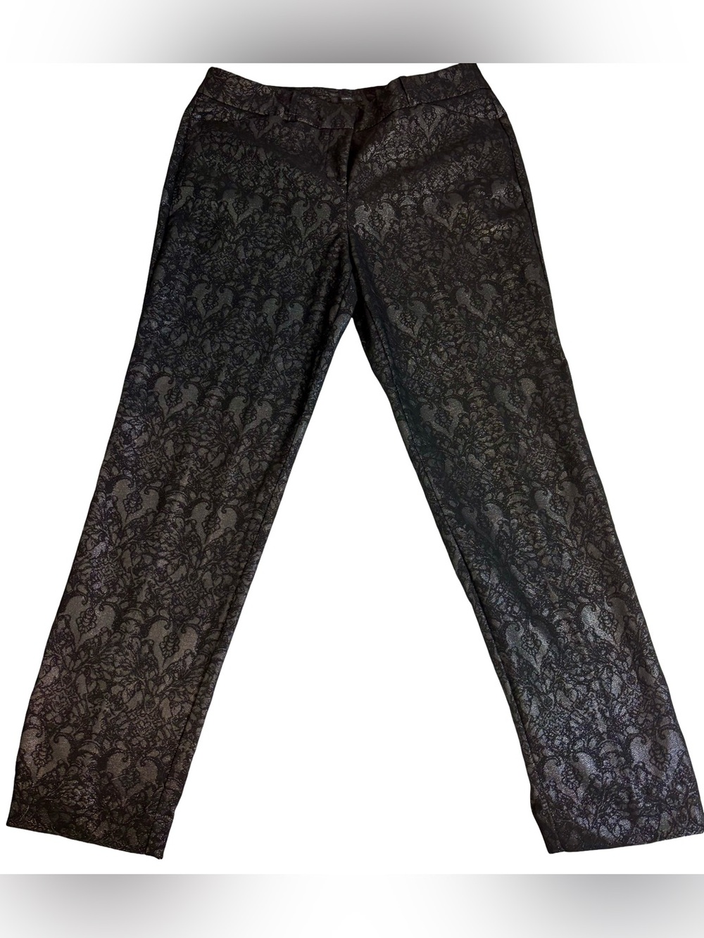Worthington Black Floral Jacquard metallic Straight-Leg dress pants